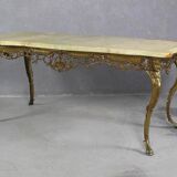 Italian Vintage Brass Coffee Table With Marble by Orsenigo, 1960s