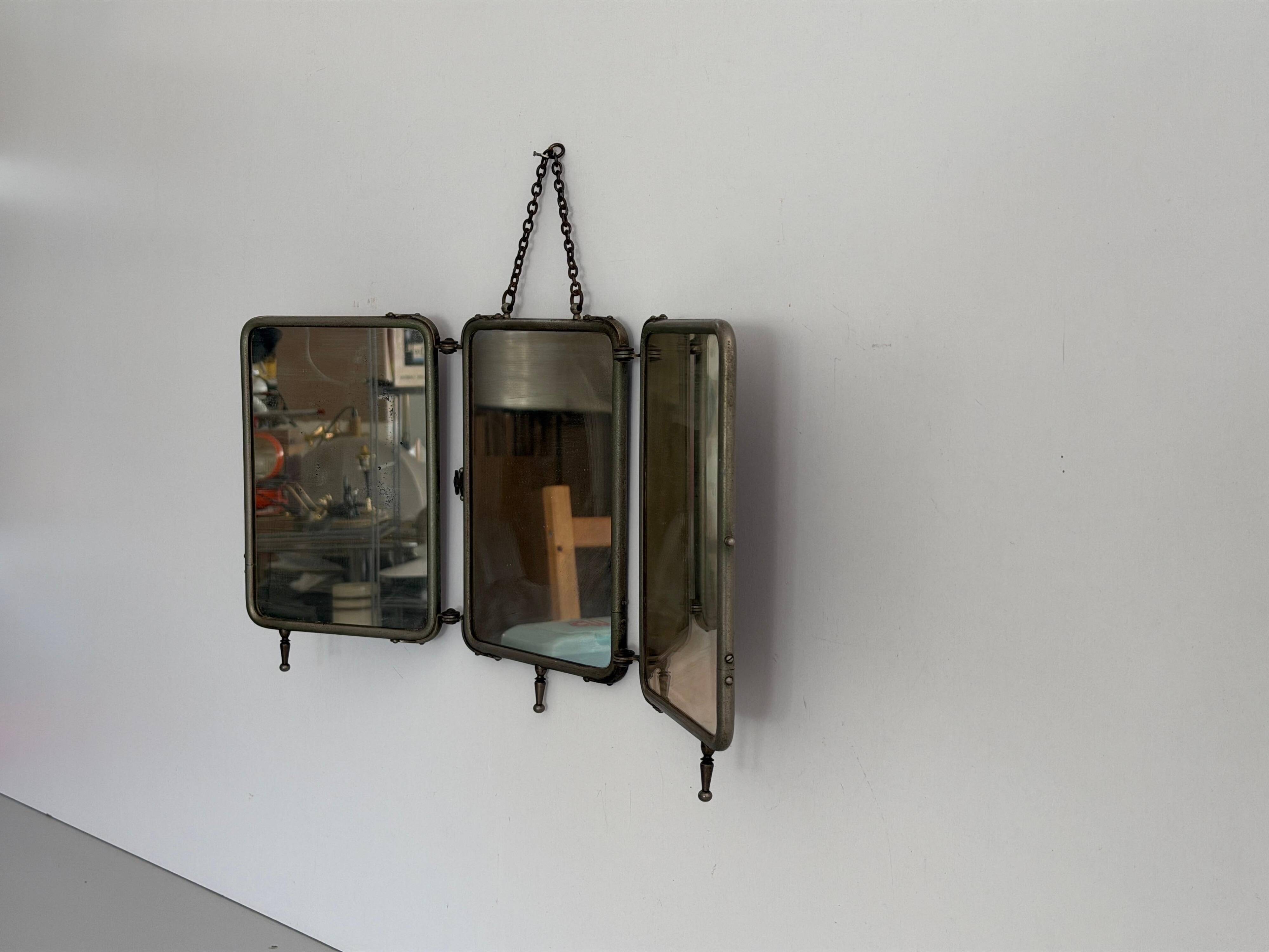 Art Deco 3 Nickel-plated glass covers Table or wall mirror, 1940s, Italy
