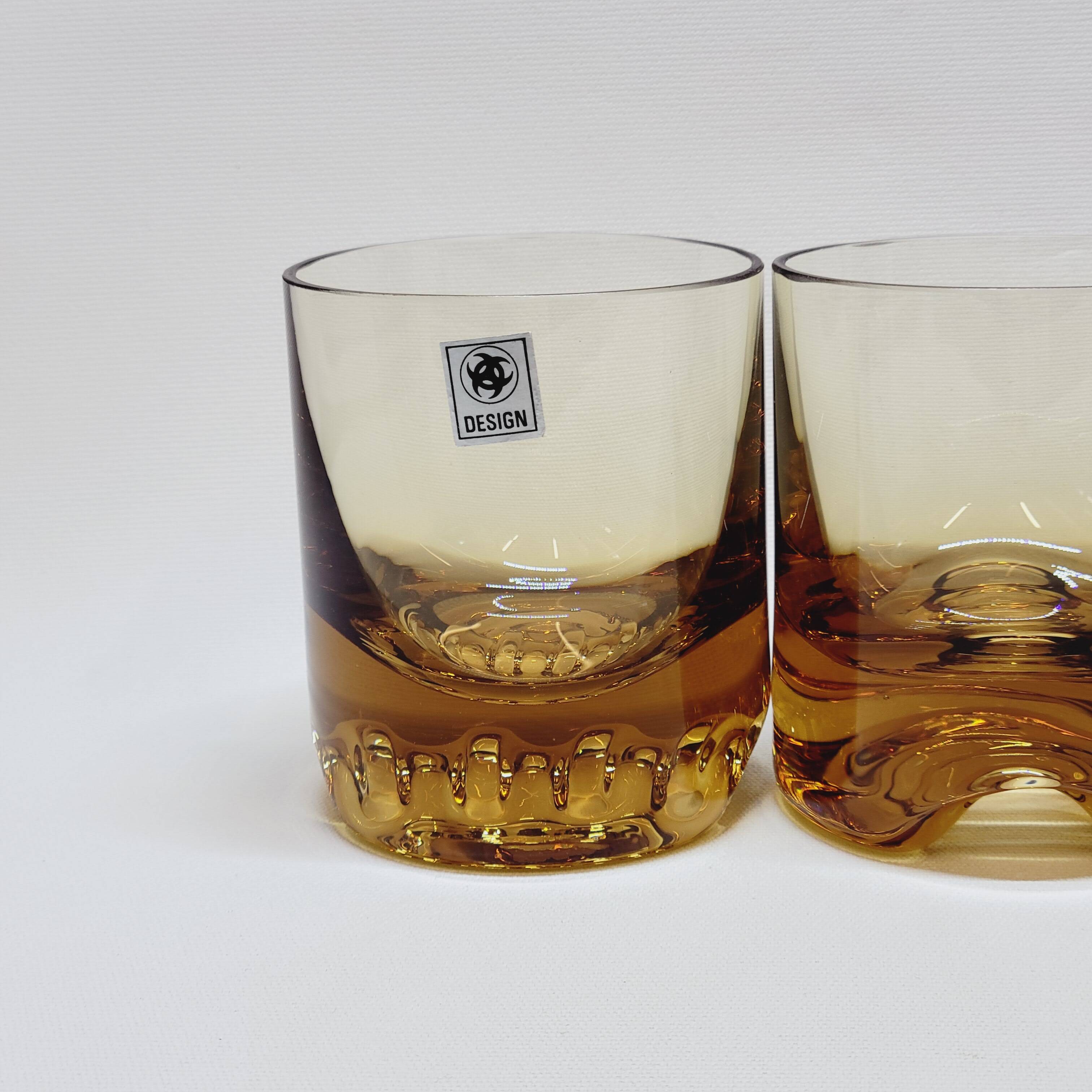 Verreries lorraines cristal set of 6 thick amber whiskey glasses vintage design