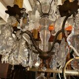 6-light chandelier with crystal pendants on bronze frame, Louis XV style