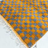 Moroccan Berber rug Boujaad orange and gray checkered 145x103cm