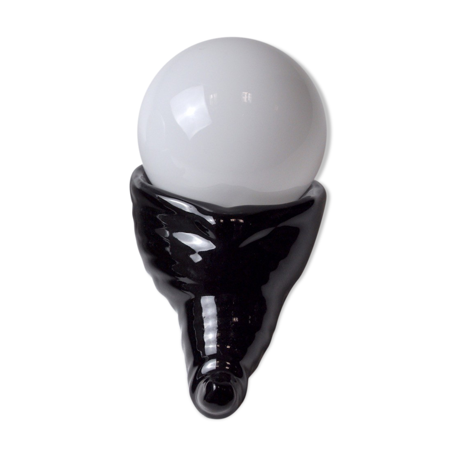 Black ceramic snail and white opaline sconce, France, 1980