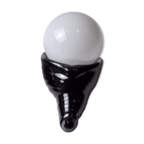 Black ceramic snail and white opaline sconce, France, 1980