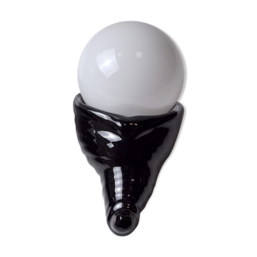 Black ceramic snail and white opaline sconce, France, 1980