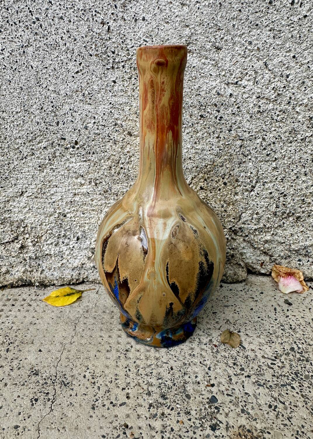 Small antique stoneware vase signed Jean Metenier