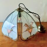 Vintage Hollywood Regency style metal and sandblasted glass chandelier