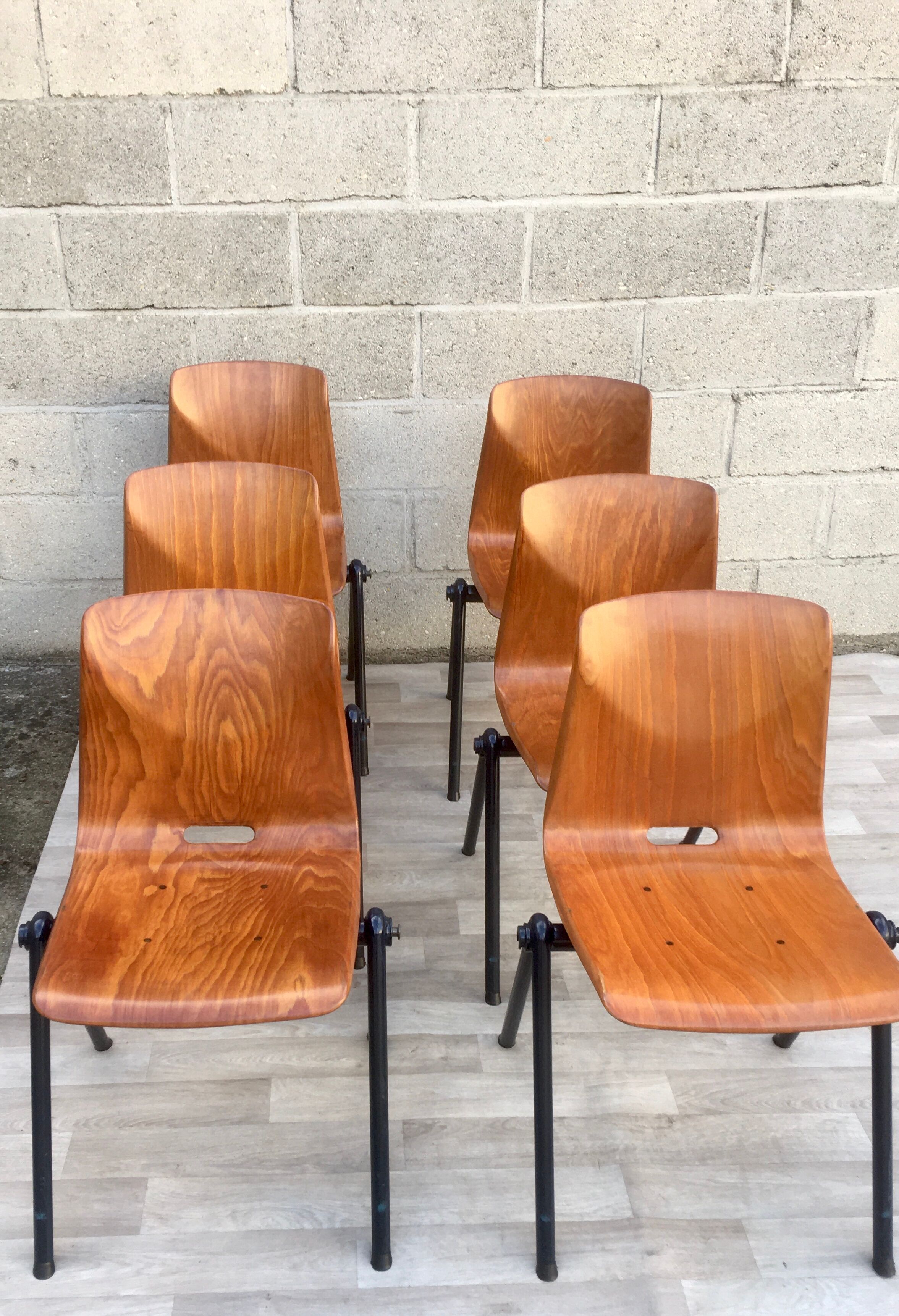 Set of 6 Galvanitas S30 industrial chairs