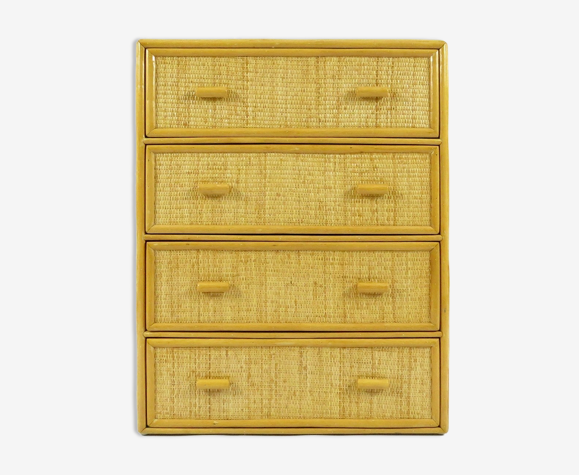 Bamboo and rattan vintage chest of drawers, 1970s
