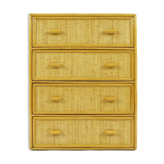 Bamboo and rattan vintage chest of drawers, 1970s