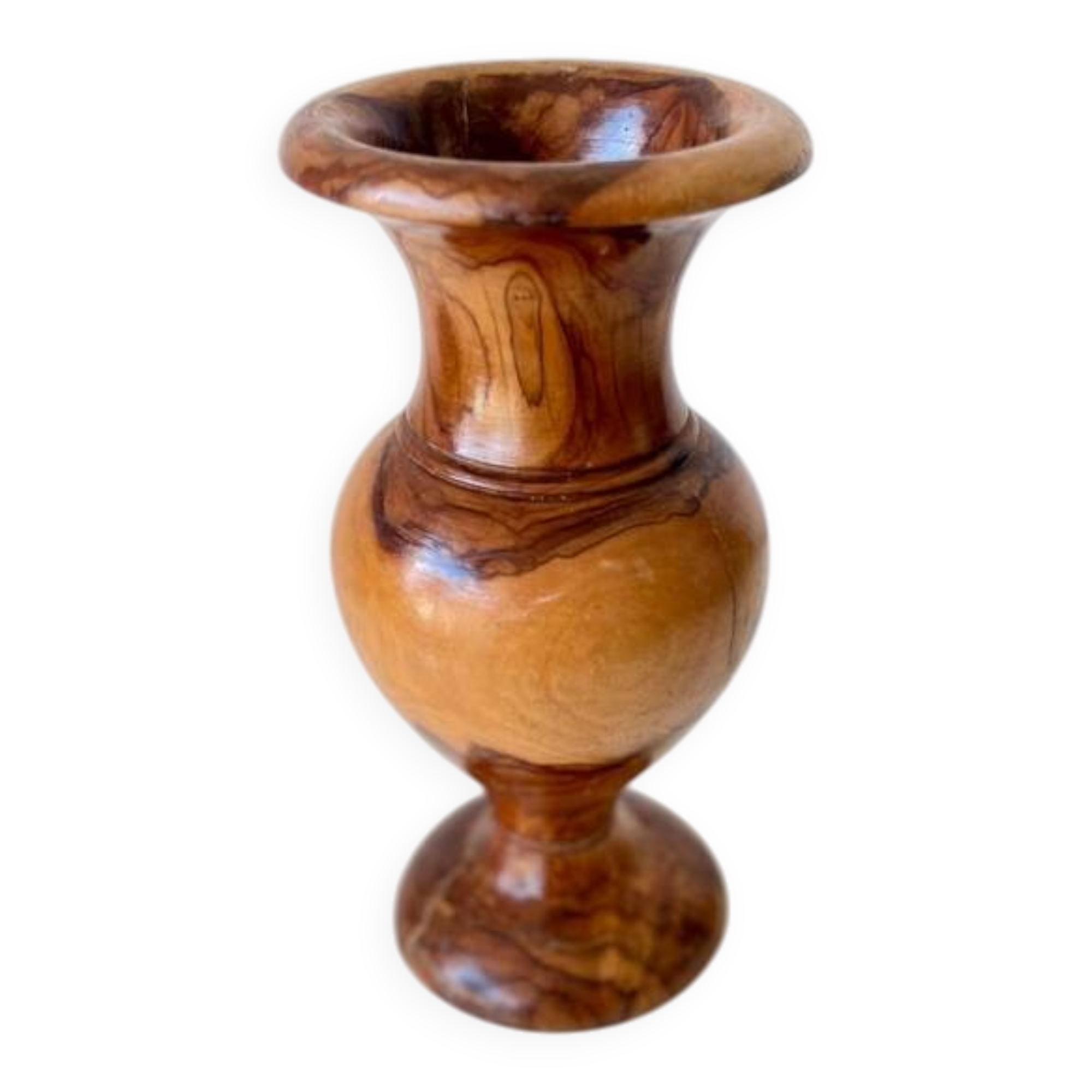 Vintage hand-turned solid olive wood vase - 1970s-80s
