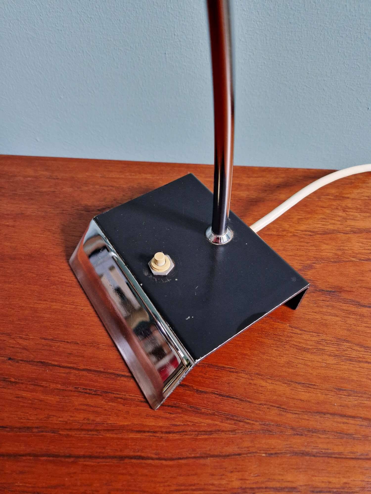 Chrome and black lacquered metal desk lamp, design by Josef Hurka, Napako, 1950.