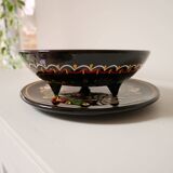 Drainer with plate, black varnished stoneware, popular art