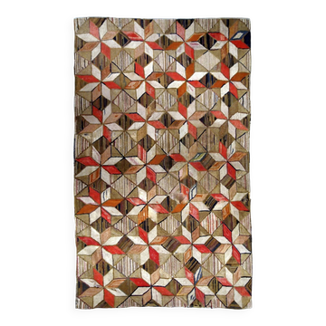 Tapis géométrique américain crocheté à la main antique 4,8' x 7,7' (146 cm x 234 cm) années 1900 - 1B654