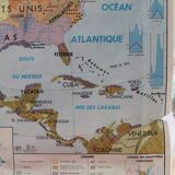 Old laminated map "North America - Physical Map" on the front / Agriculture and climate" back