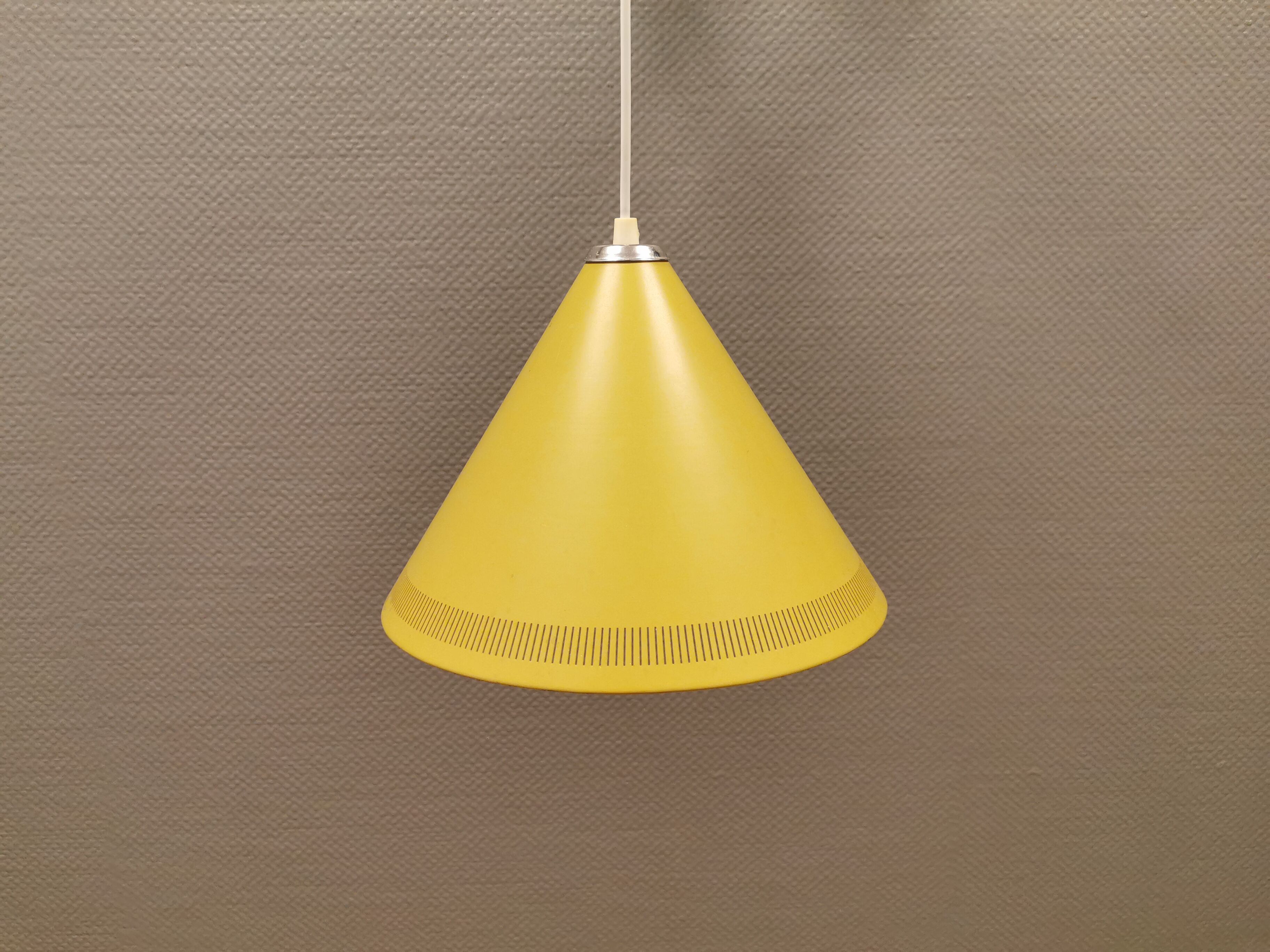 Original Danish corn yellow Lyfa cone pendant from 1972