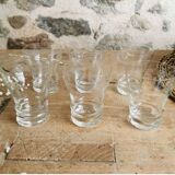 6 50s Wine Glasses, Art Deco pattern. Chiseled glass