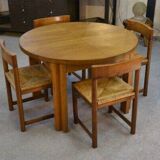 Round solid oak table by Maison Regain 1970s