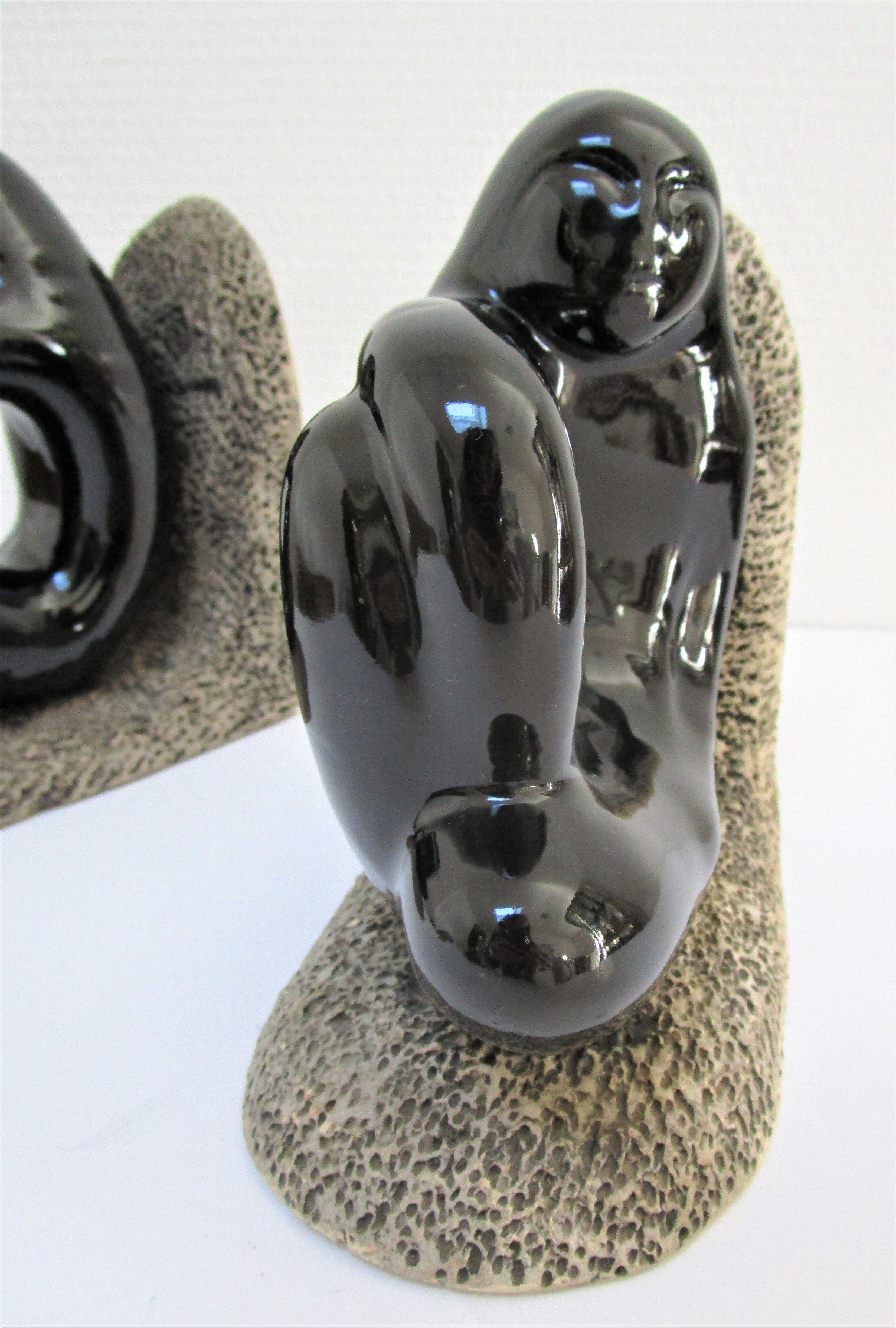 Pair of sculptural ceramic bookends design 70s