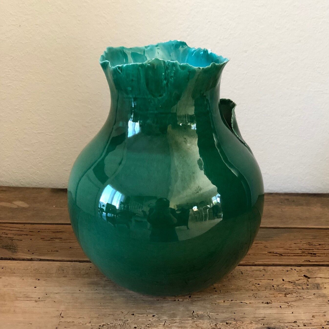 Yellow heart green ceramic vase