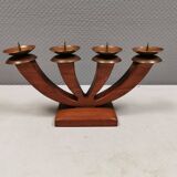 Candlestick/Advent candle holder, made of wood with 4 copper candle holders