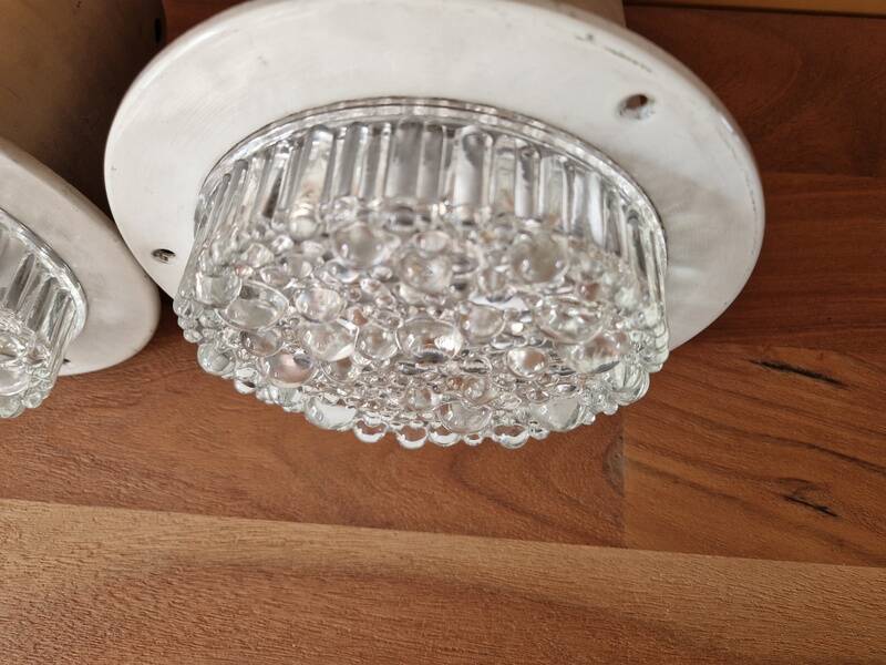 Pair of ceiling lights - Staff Leuchten - In aluminium and moulded glass with a bubble pattern.