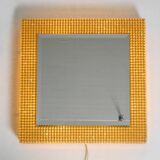 1960s brass wall backlit mirror, frame with glass beads by Palwa