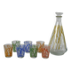Colorful designer set composed of 7 liqueur glasses and a seventies 70s carafe