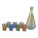 Colorful designer set composed of 7 liqueur glasses and a seventies 70s carafe