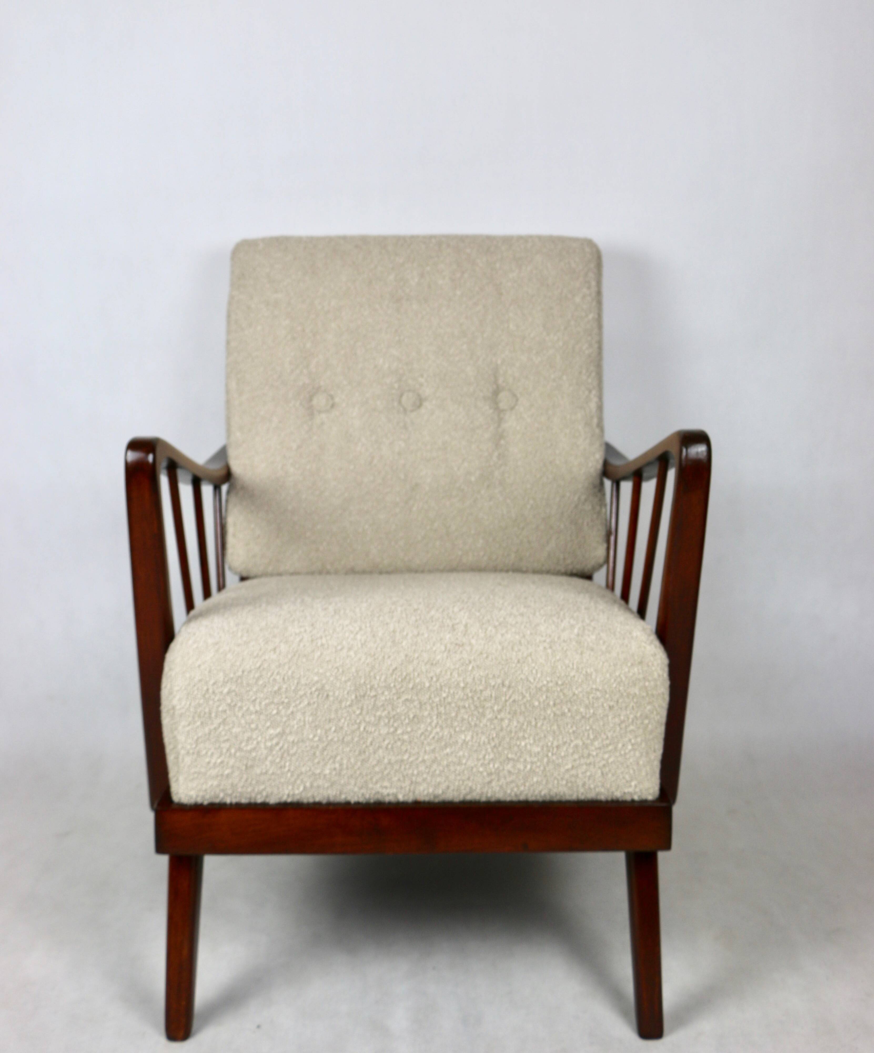 Art Deco Beige Boucle Armchair, 1960s