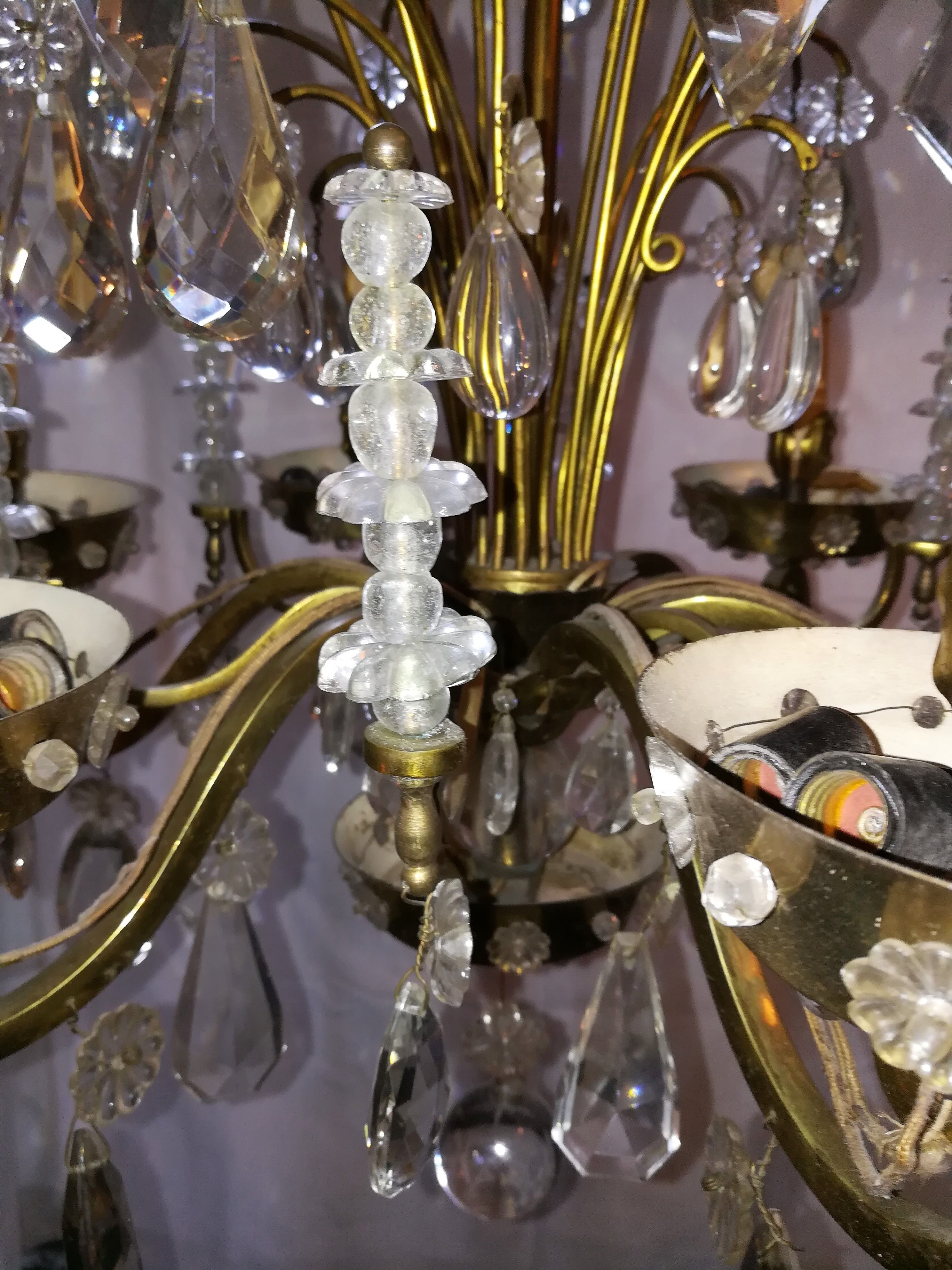 Lustre en verre et laiton 1960