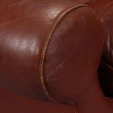 Paire de fauteuils en cuir caramel foncé