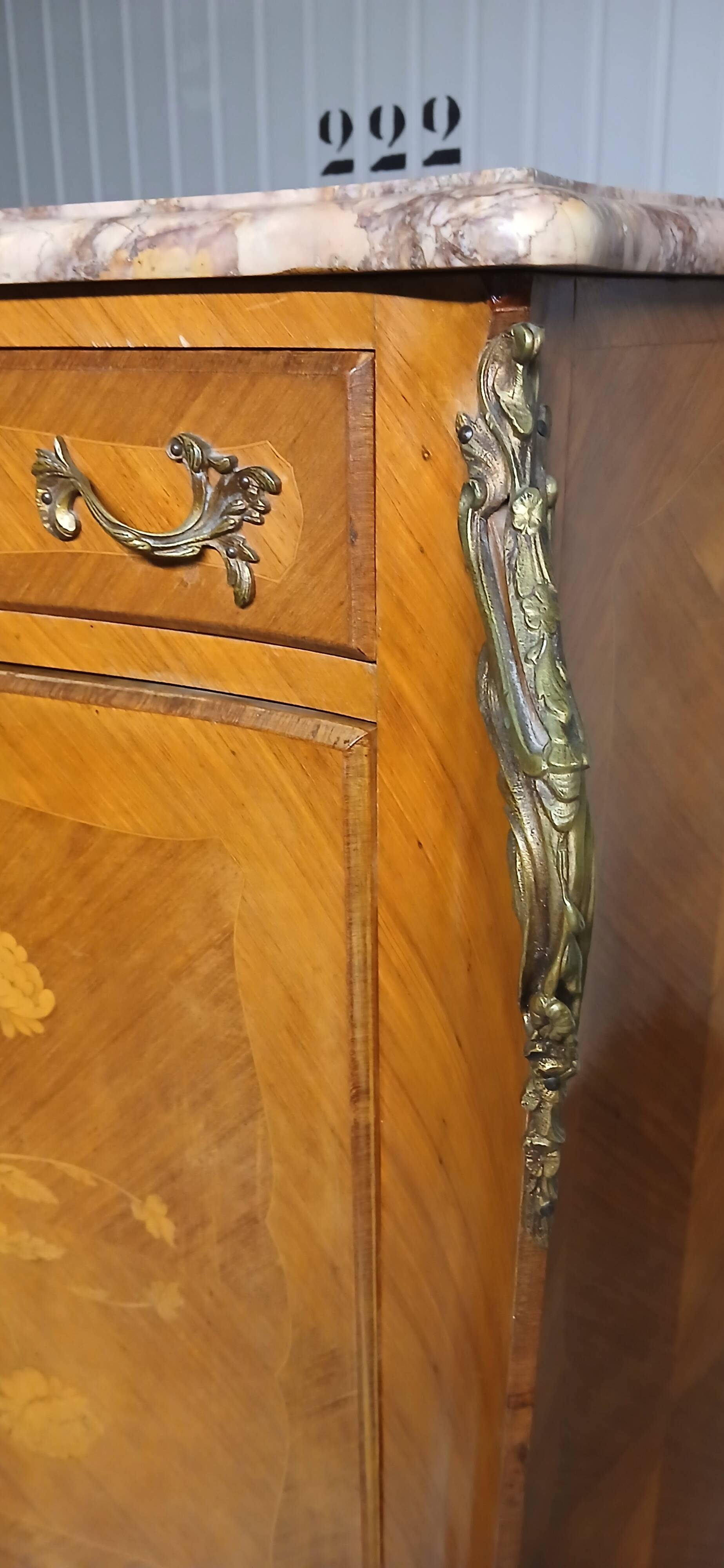 Rosewood secretary desk with floral decoration and marble top