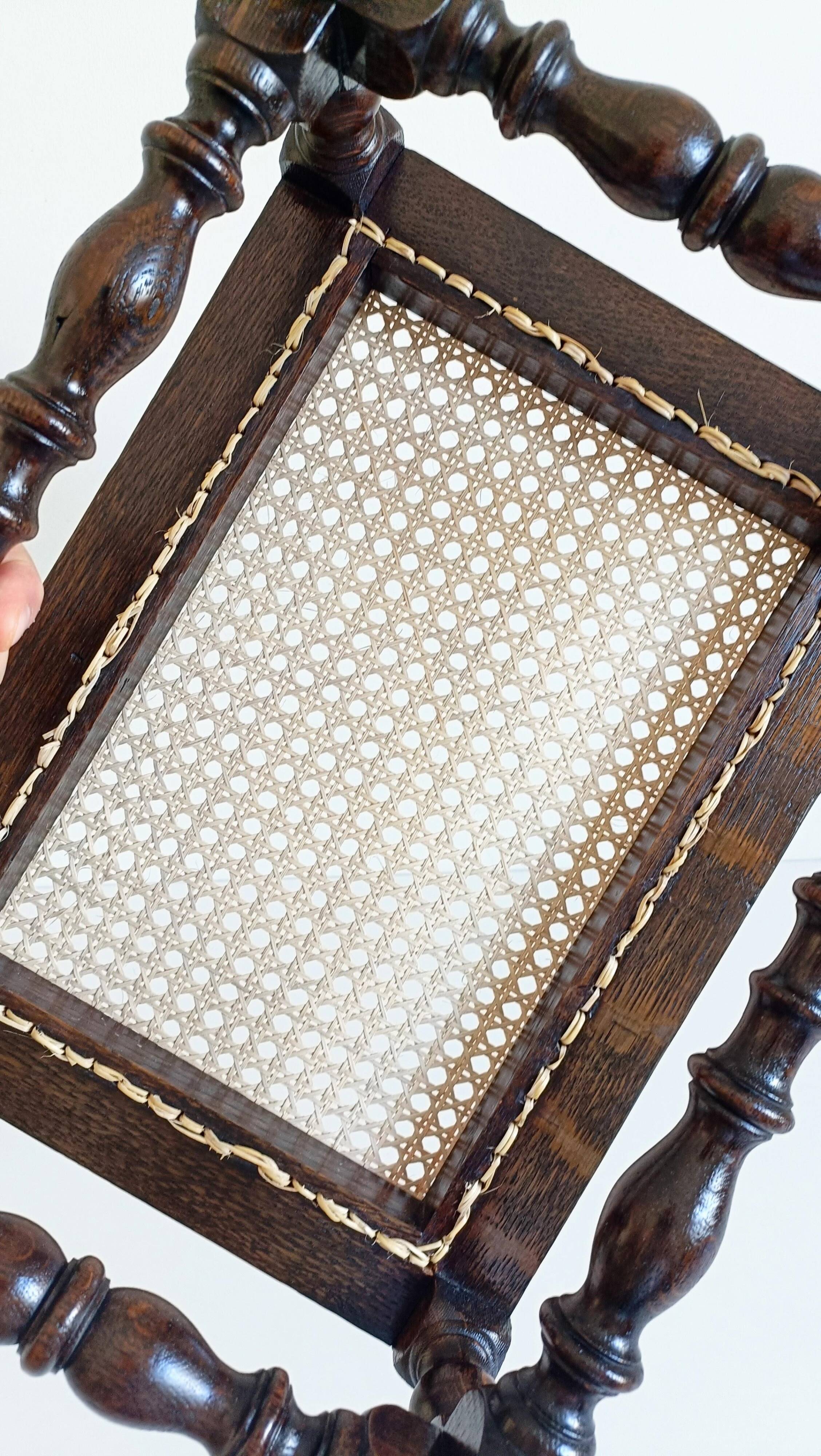 Antique Belle Epoque Oak Wood and Cane Footstool/ Occasional Table, late 19th-C