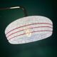 Vintage angled wall lamp with white clichy glass shade and red edging