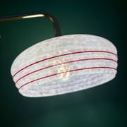 Vintage angled wall lamp with white clichy glass shade and red edging