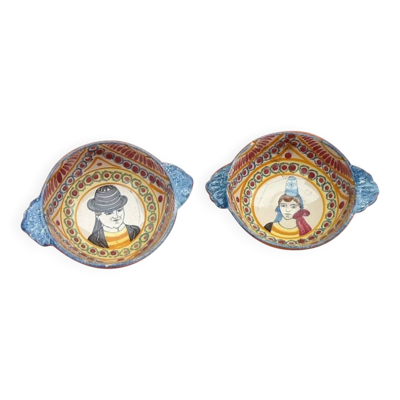 2 anciens bols à oreilles Faïence de Quimper Henriot Quimper
