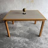 Magnus Olesen Danish dining table — light oak frame with recessed grey laminated top, 1970s