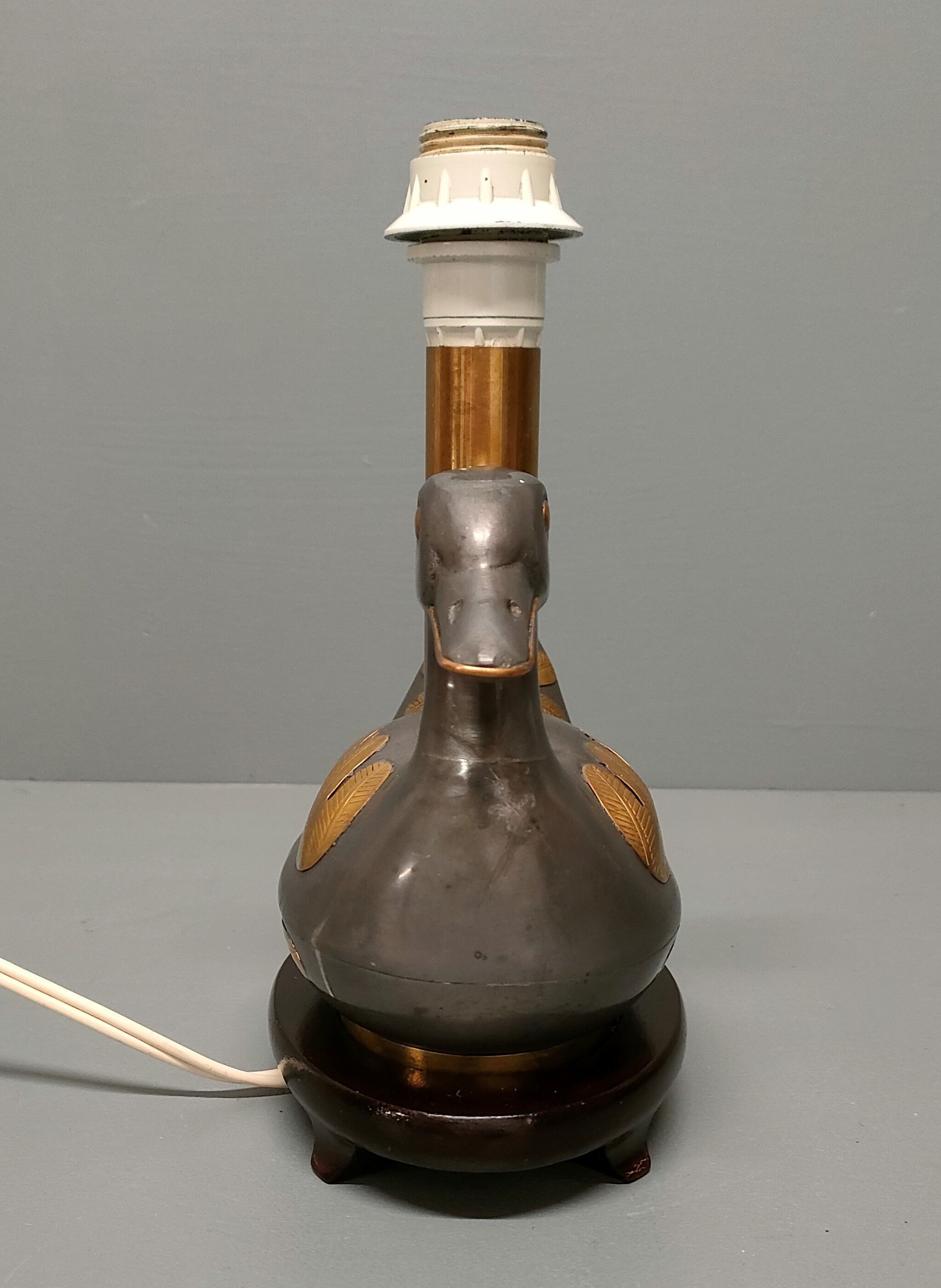 Vintage table lamp duck in pewter and gilded copper, patinated - 70s/80s - France