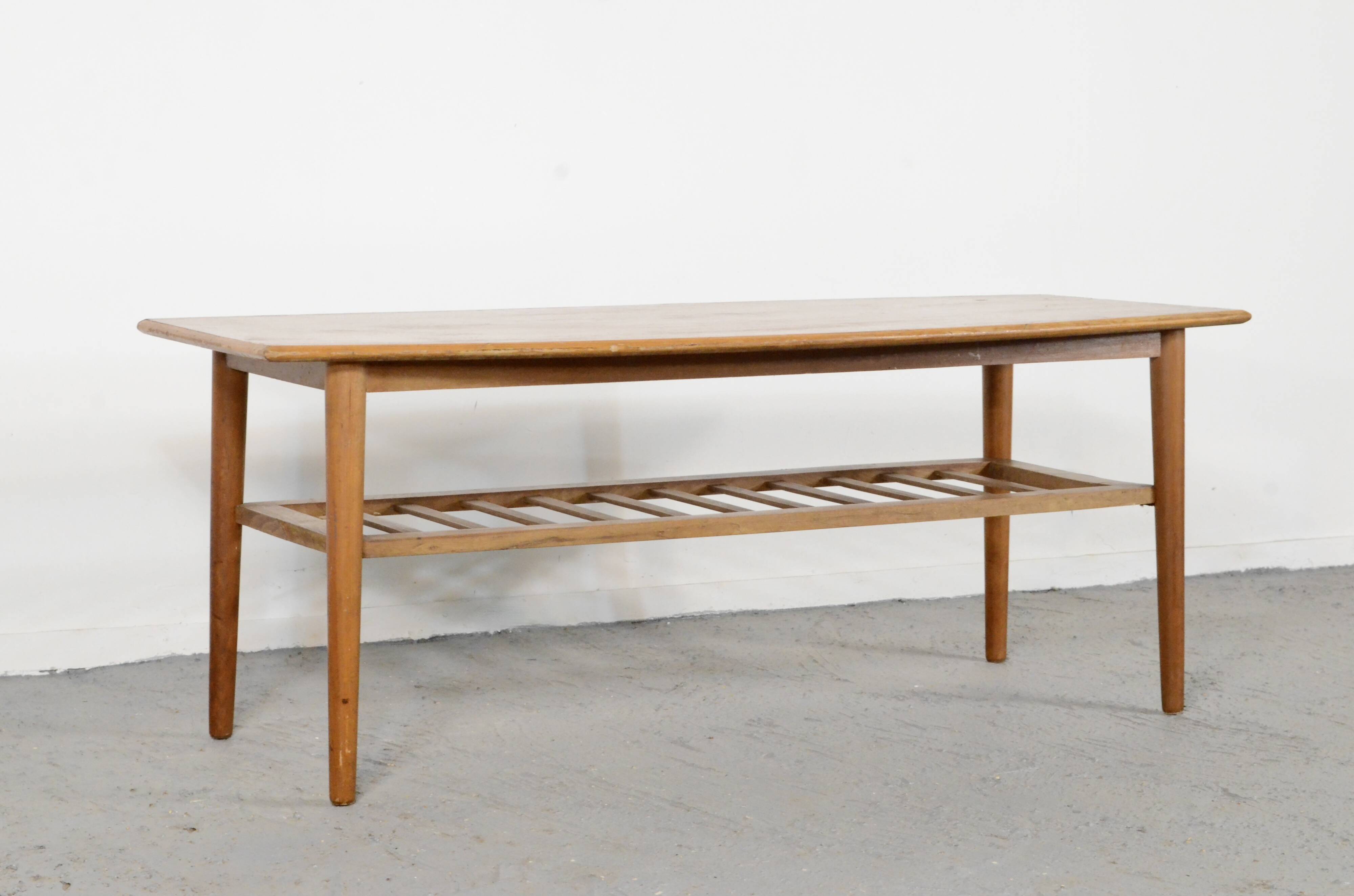 Midcentury Two Tier Teak Slatted Coffee Table.