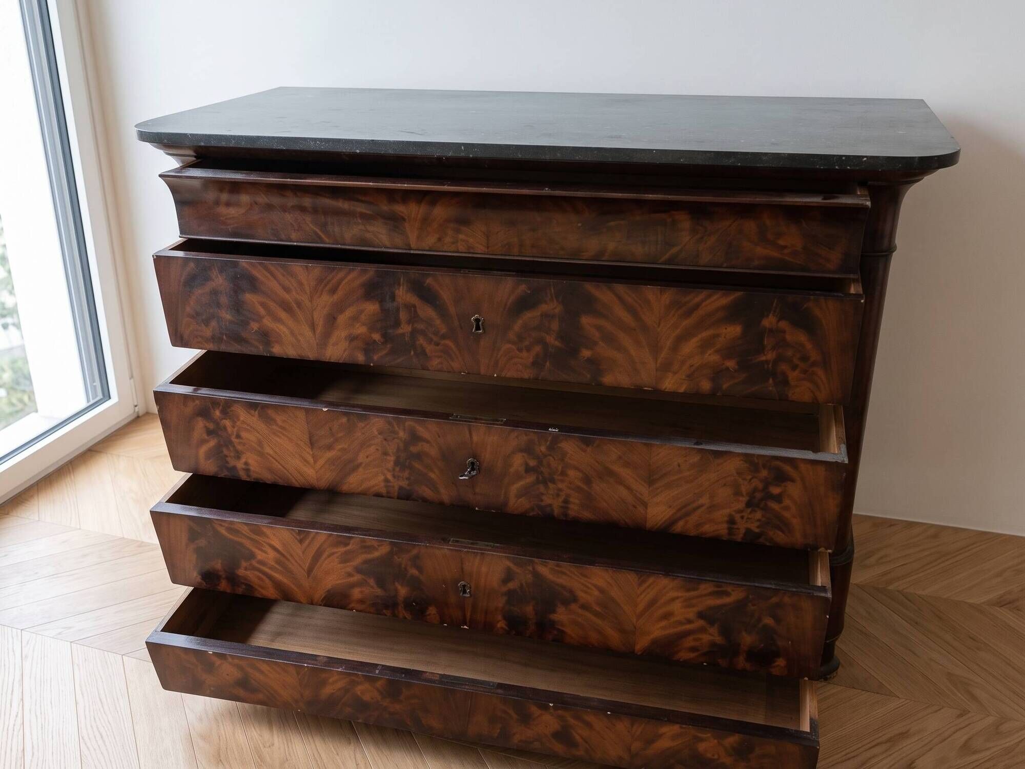 Antique Louis-Philippe commode in wood and marble