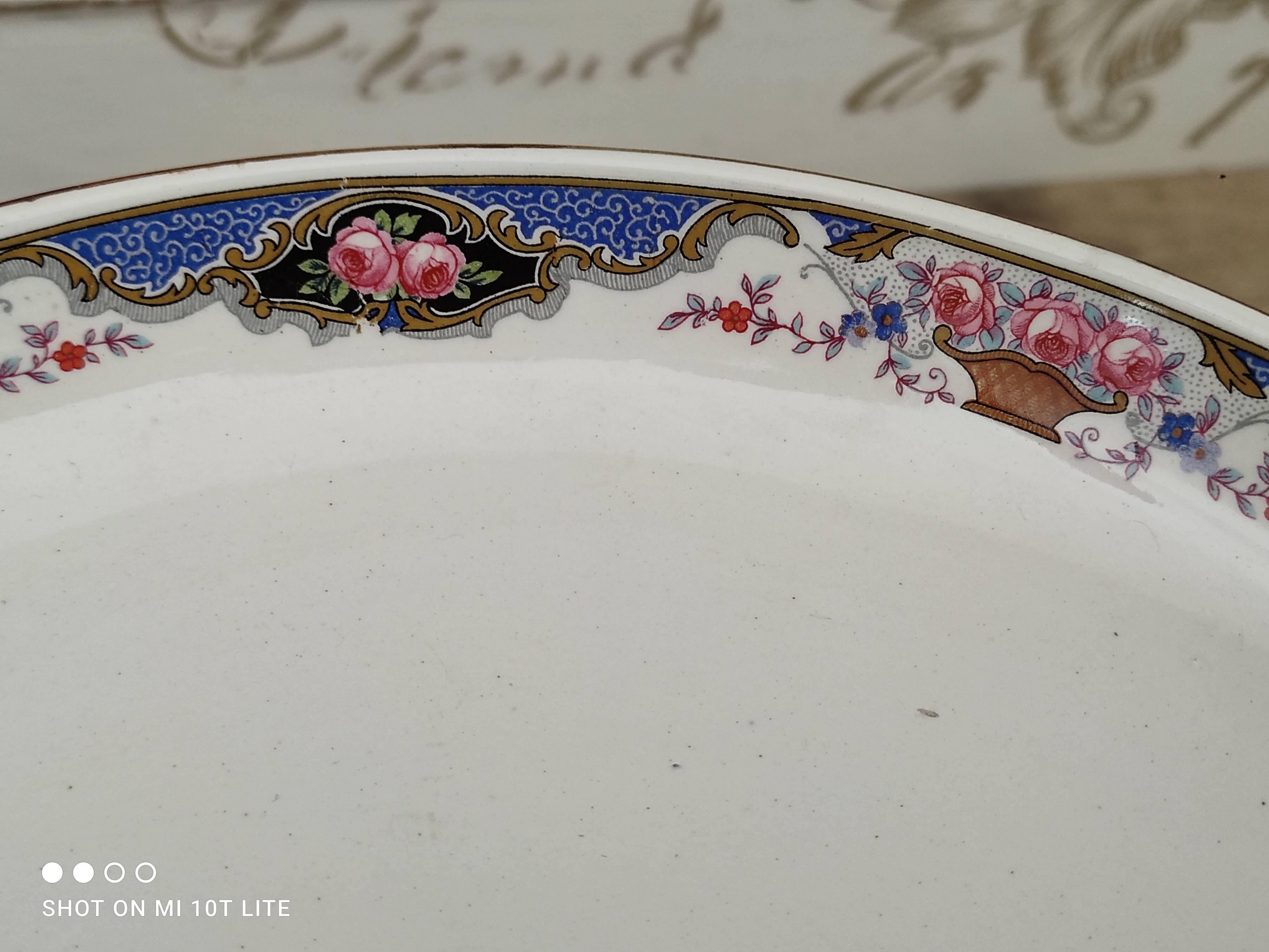 Compotier présentoir à gâteaux en faïence Digoin Sarreguemines frise paniers de roses