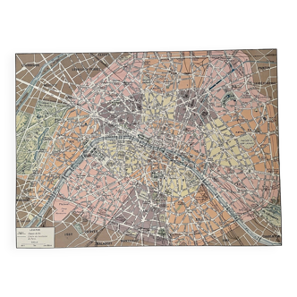 Lithographie carte de Paris et ses monuments - 1930