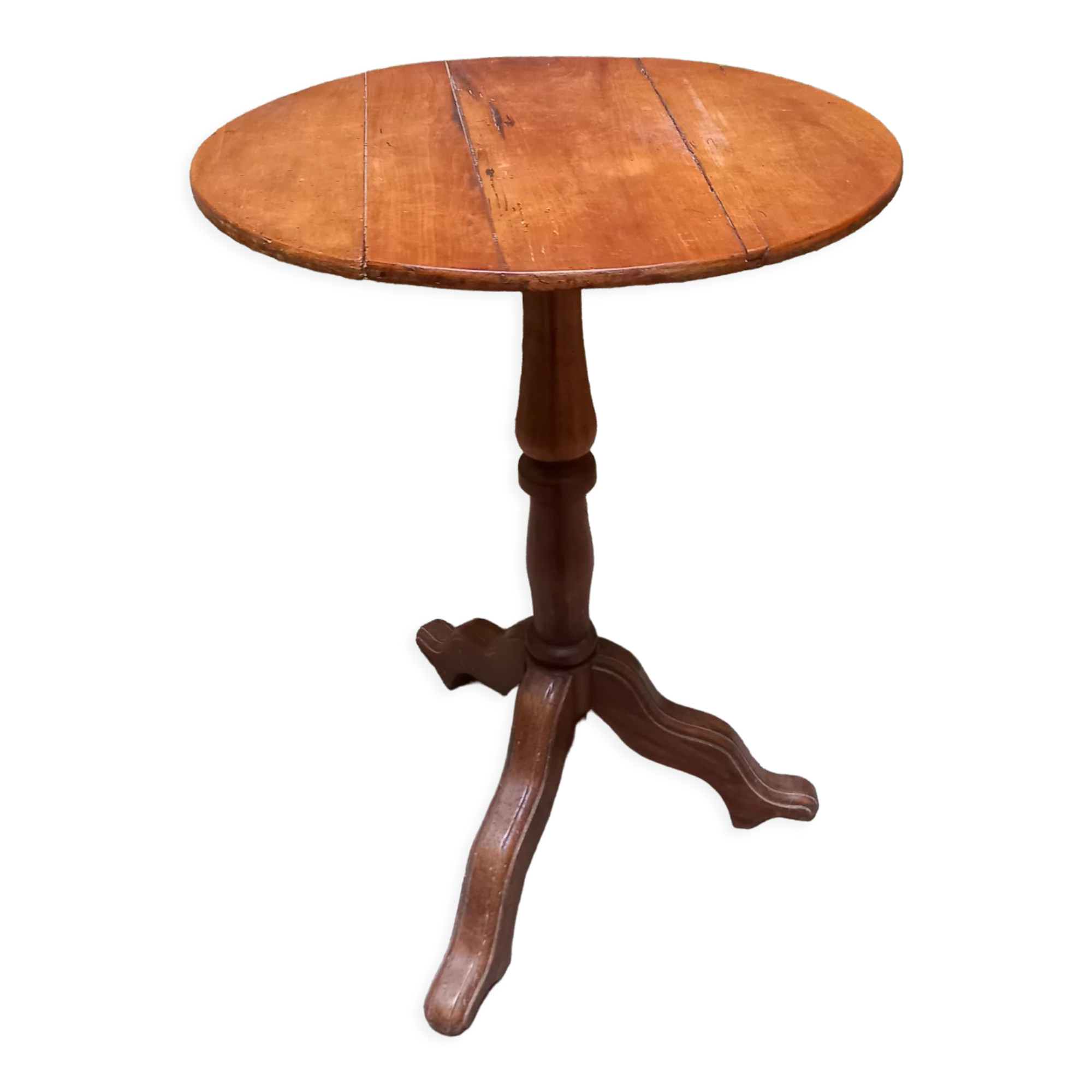 Old wooden gueridon, three-legged column