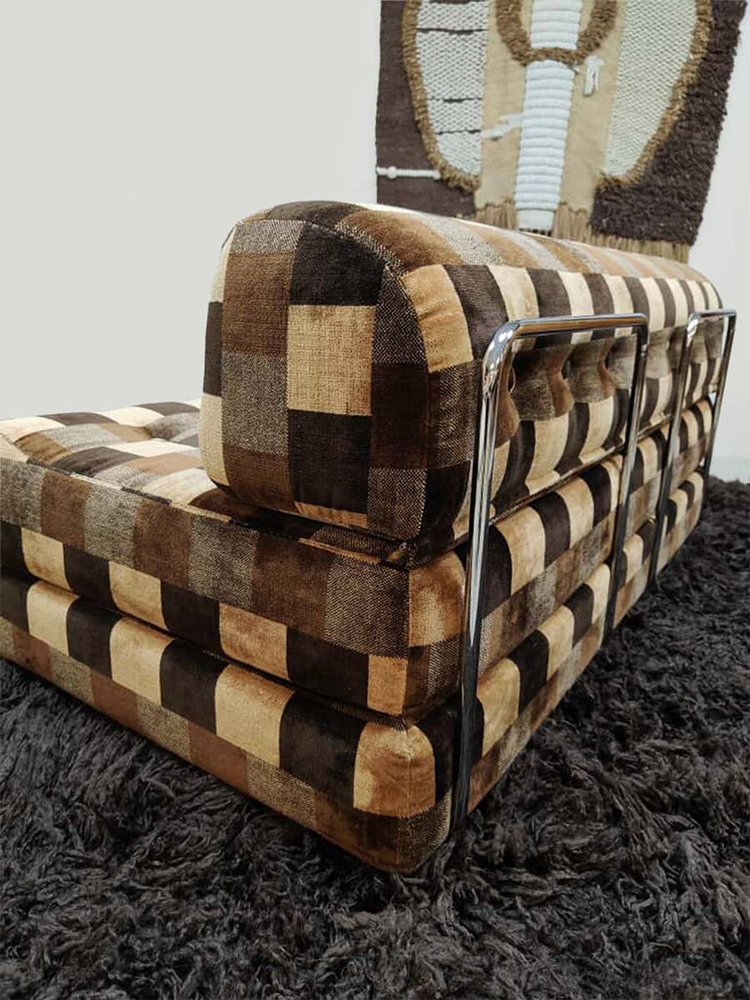 Vintage convertible lounge sofa daybed 1970s 'Checkered'