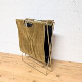 Brass and velvet magazine rack