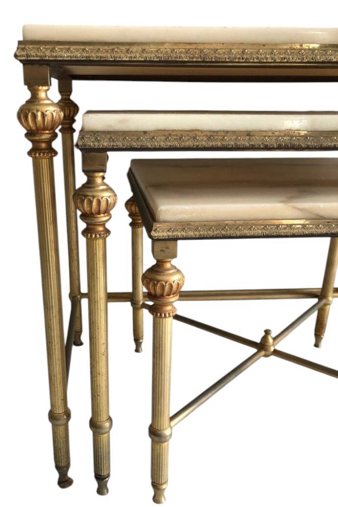 3 brass and marble nesting tables 1950
