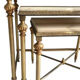 3 brass and marble nesting tables 1950