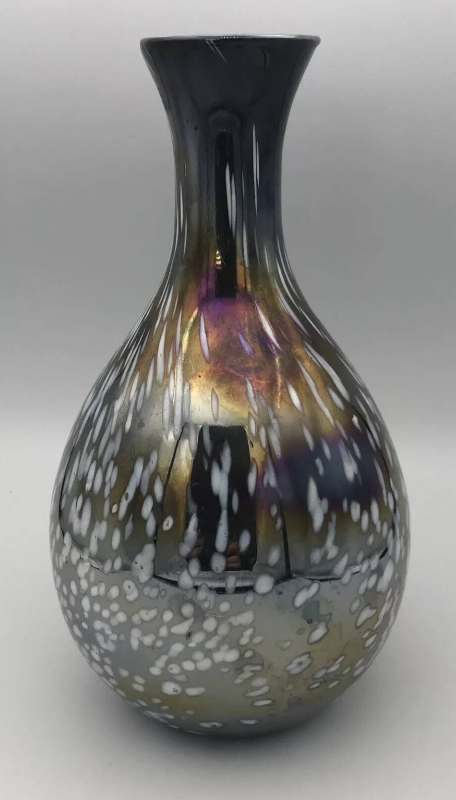 Vintage vase, modernist design, brown with white speckled chrome highlights 25 cm