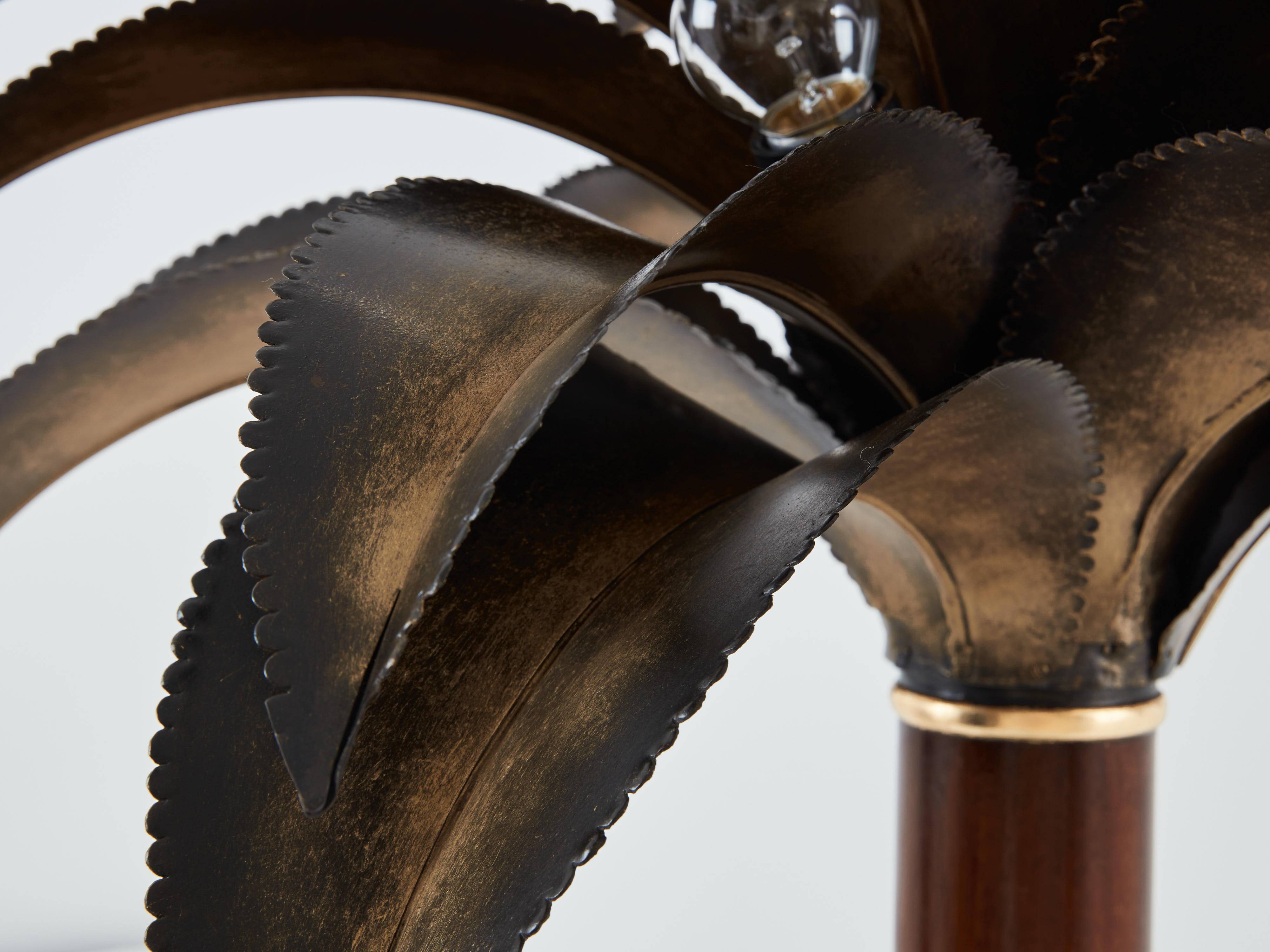 Maison Jansen style pair of bronze mahogany palm tree lamps 1960s