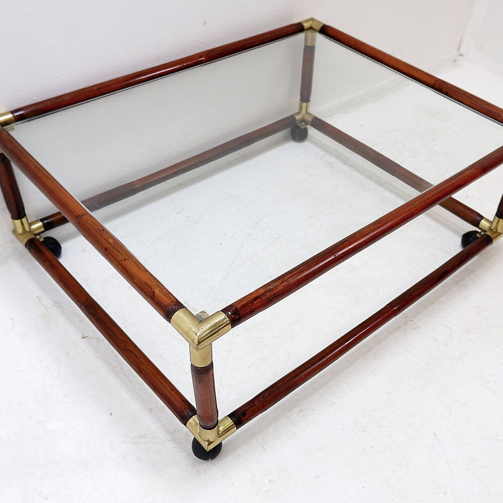 Bamboo and brass coffee table with glass top, 1960s.
